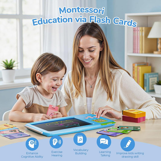 Talking Flash Cards for Toddlers 2-in-1 LCD Writing Tablet Kids