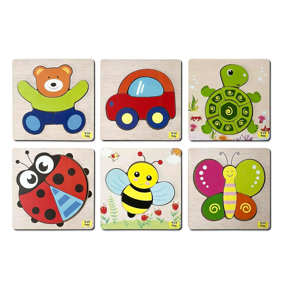 PuzzleNest ā 6-in-1 Wooden Animal & Vehicle Puzzle Set for Kids