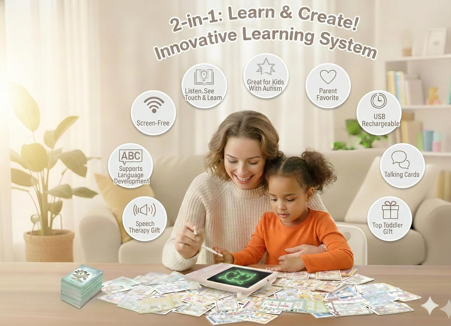 Talking Flash Cards for Toddlers 2-in-1 LCD Writing Tablet Kids