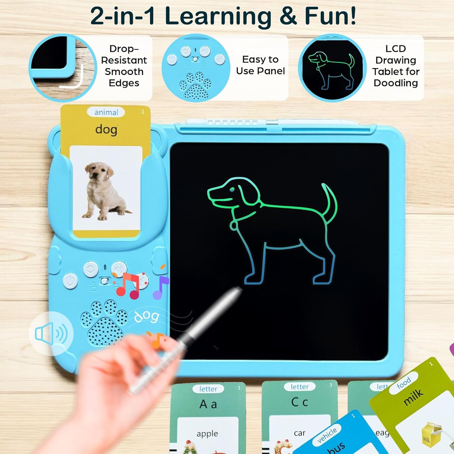 Talking Flash Cards for Toddlers 2-in-1 LCD Writing Tablet Kids