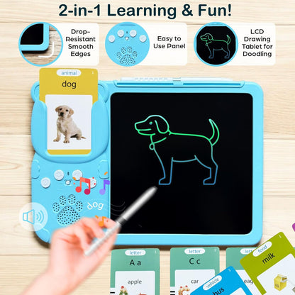 Talking Flash Cards for Toddlers 2-in-1 LCD Writing Tablet Kids