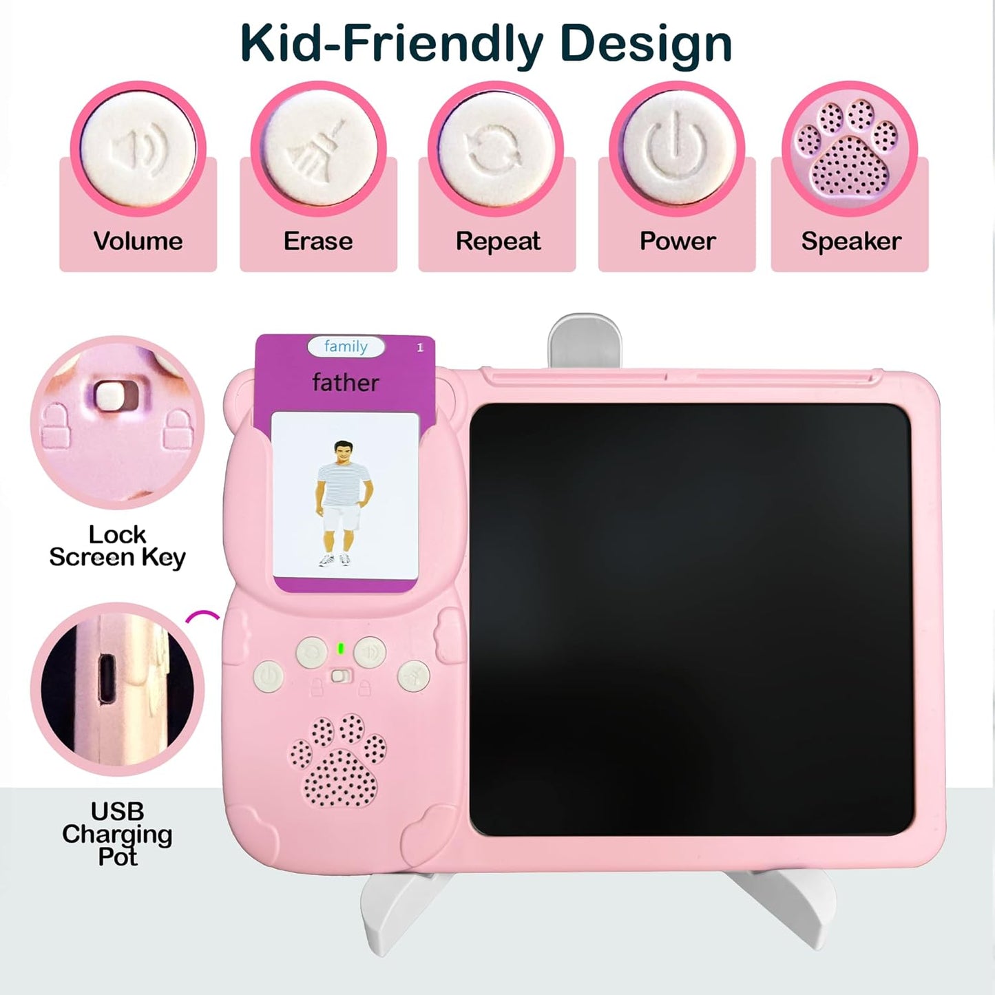 Talking Flash Cards for Toddlers 2-in-1 LCD Writing Tablet Kids