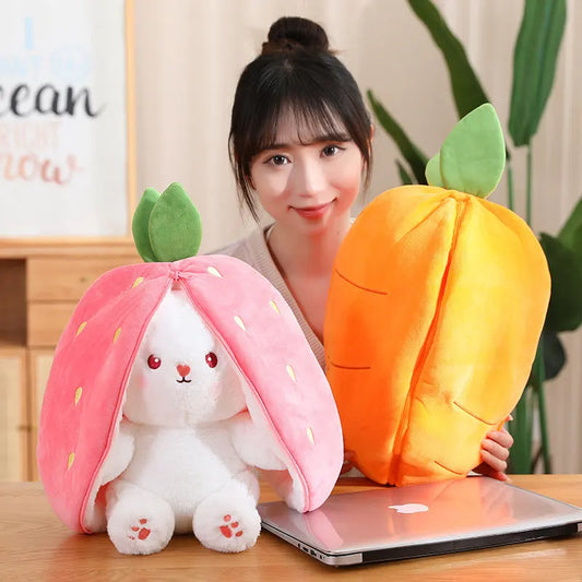 Strawberry Bunny Transformed into Little Rabbit Fruit Doll Plush Toy