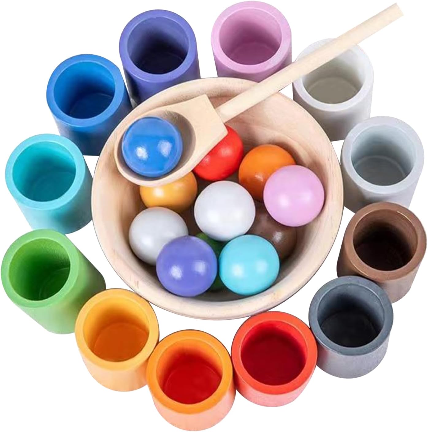 ColorMatch Masters – Montessori Wooden Color & Sorting Cups Set
