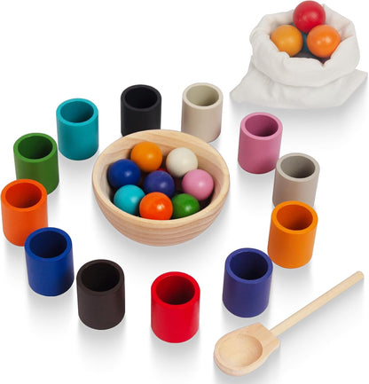 ColorMatch Masters – Montessori Wooden Color & Sorting Cups Set