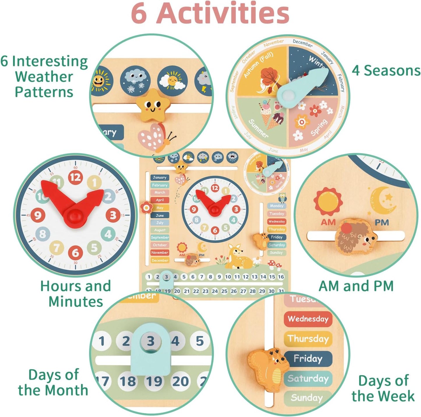 Wooden Montessori Calendar & Clock Board