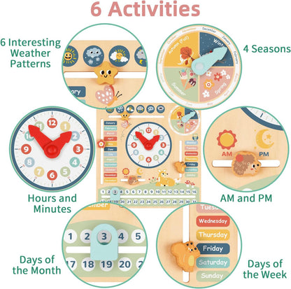 Wooden Montessori Calendar & Clock Board