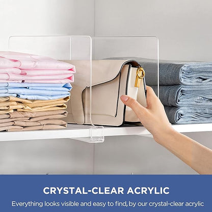 Clear Shelf Divider Organizer Set for Closets & Cabinets