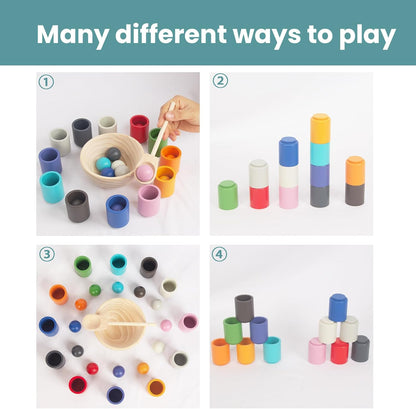 ColorMatch Masters – Montessori Wooden Color & Sorting Cups Set