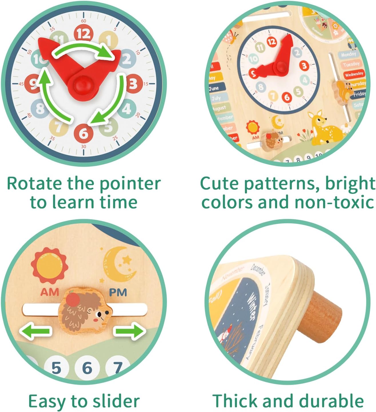 Wooden Montessori Calendar & Clock Board