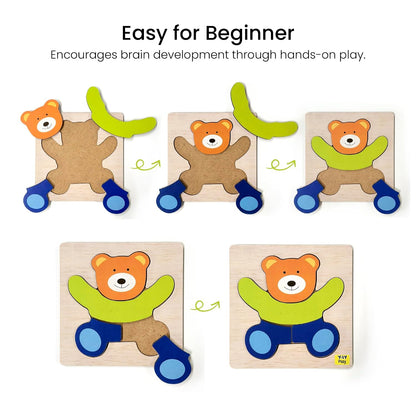 PuzzleNest – 6-in-1 Wooden Animal & Vehicle Puzzle Set for Kids