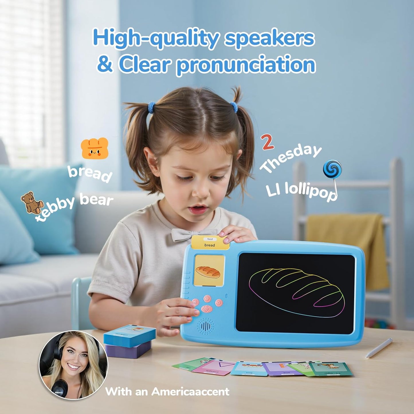 Talking Flash Cards for Toddlers 2-in-1 LCD Writing Tablet Kids