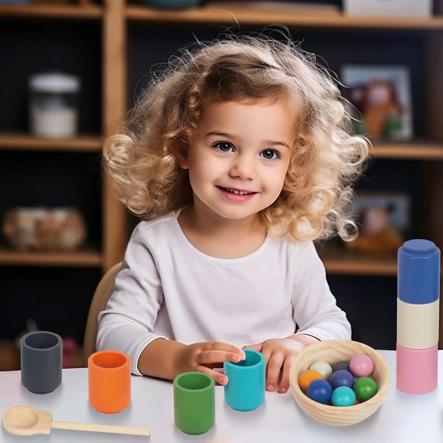 ColorMatch Masters – Montessori Wooden Color & Sorting Cups Set