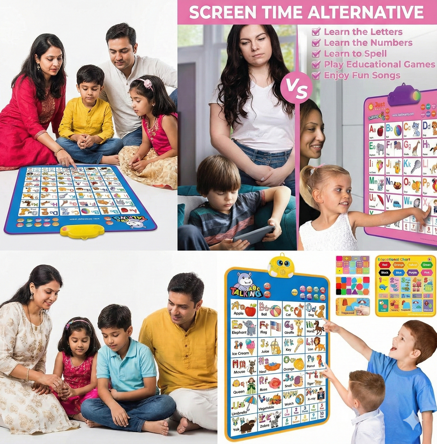 Smart Talking ABCD & 123s & Music Wall Poster For Kids Learning